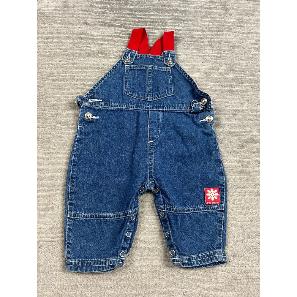 Baby Gap Overalls Unisex 6-12M Blue Big Snow Vintage Denim Rainbow Lined Snaps